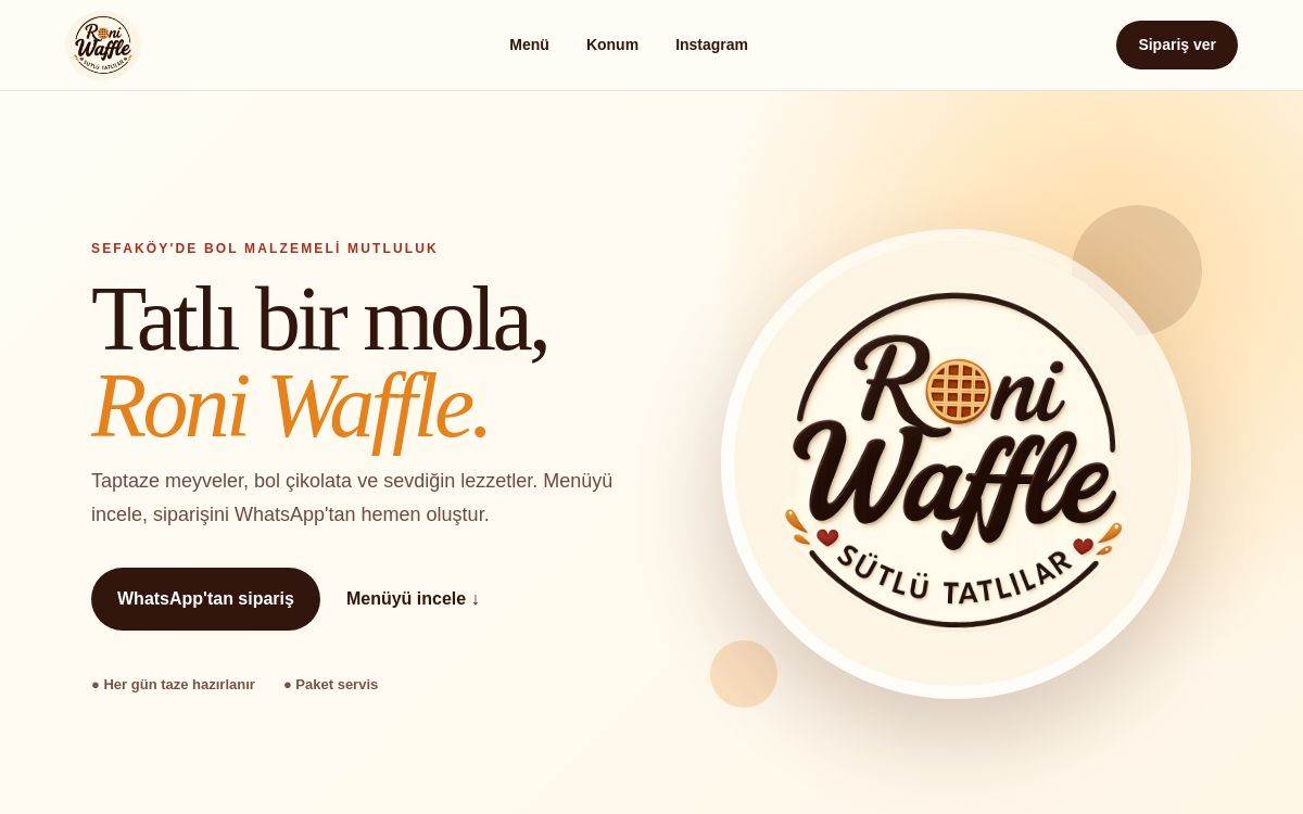 Roni Waffle mobil uyumlu restoran web sitesi ana sayfası